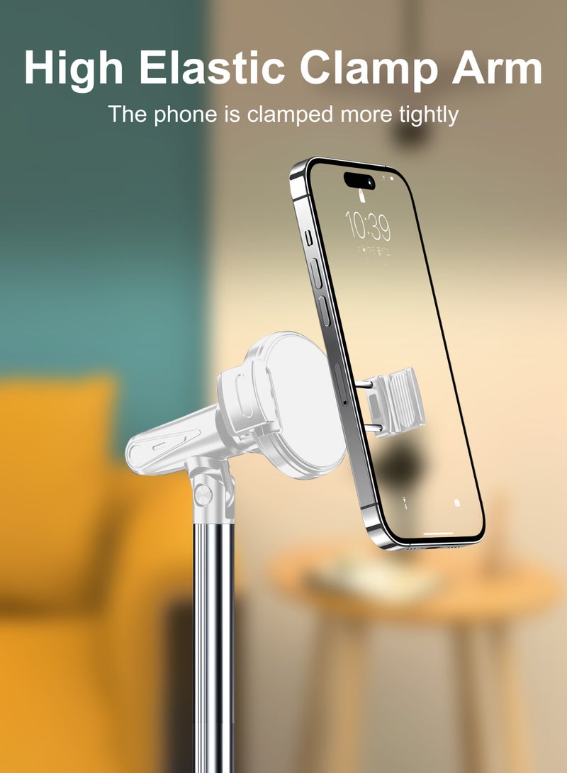 Mobile phone holder for office and home, Adjustable height 24-38.5 cm, Adjustable angle support arm, 360 degree adjustable viewing angle, The clamping type is more suitable for taking photos, recording videos and live broadcasting, White - Image 4