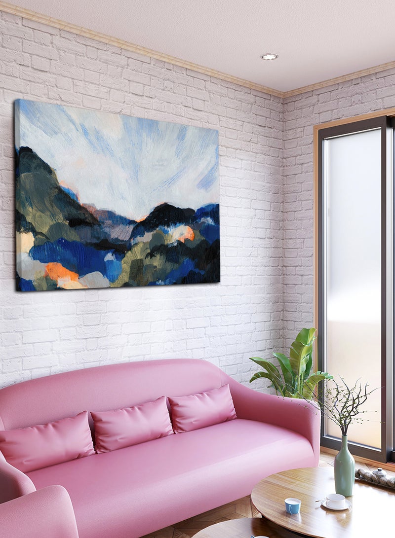 لوحة كانفاس على إطار خشبي بتصميم جبال زرقاء - Image 1