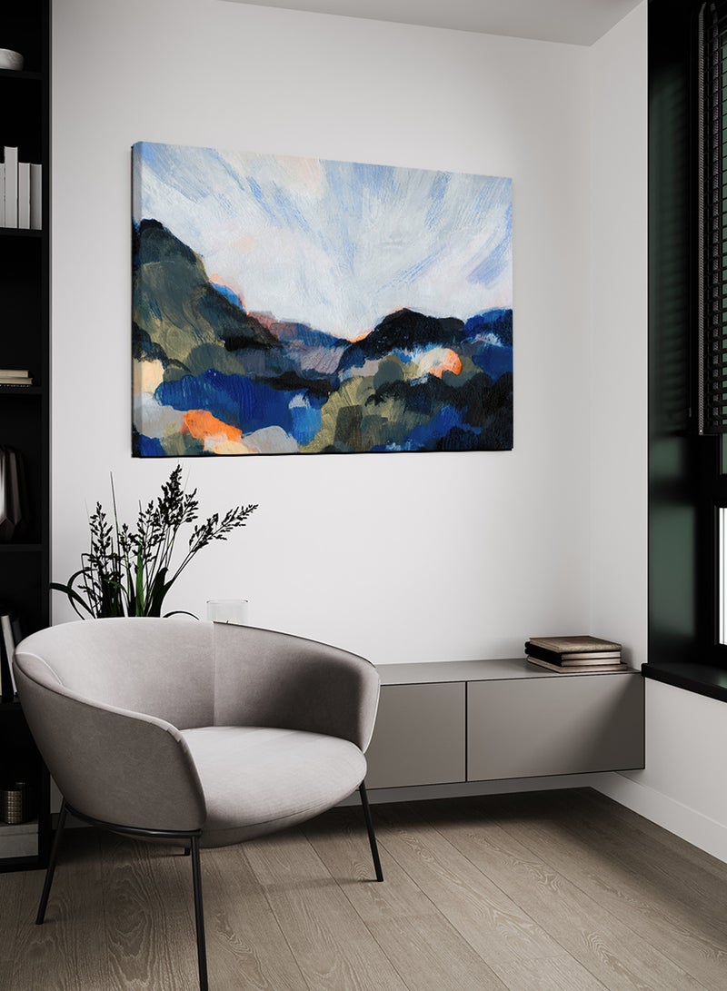 لوحة كانفاس على إطار خشبي بتصميم جبال زرقاء - Image 2