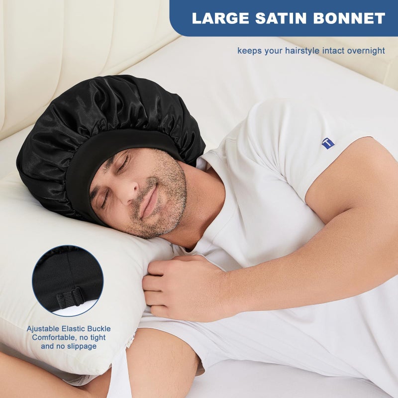 Selalu 3Pcs Satin Bonnets For Men  Hair Bonnet For Sleeping Soft Elastic Band Silk Sleep Bonnet For Curly Hair Braids(Color 03) - Image 2