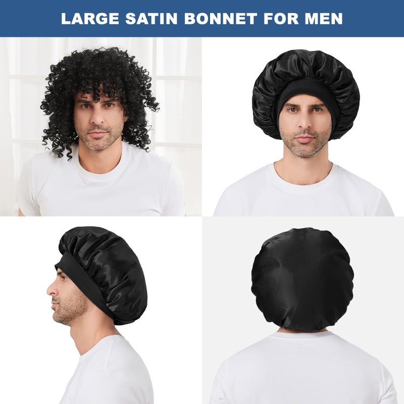 Selalu 3Pcs Satin Bonnets For Men  Hair Bonnet For Sleeping Soft Elastic Band Silk Sleep Bonnet For Curly Hair Braids(Color 03) - Image 4