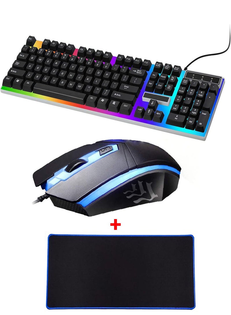 G21 Keyboard and Gaming Mouse Set with Multi-Color Flexible LED Lighting, Wired Mechanical Design with USB Port for Windows PCs, Includes Large 20x30 cm Mouse Pad - Perfect for Long and Professional Gaming Sessions  - Image 1