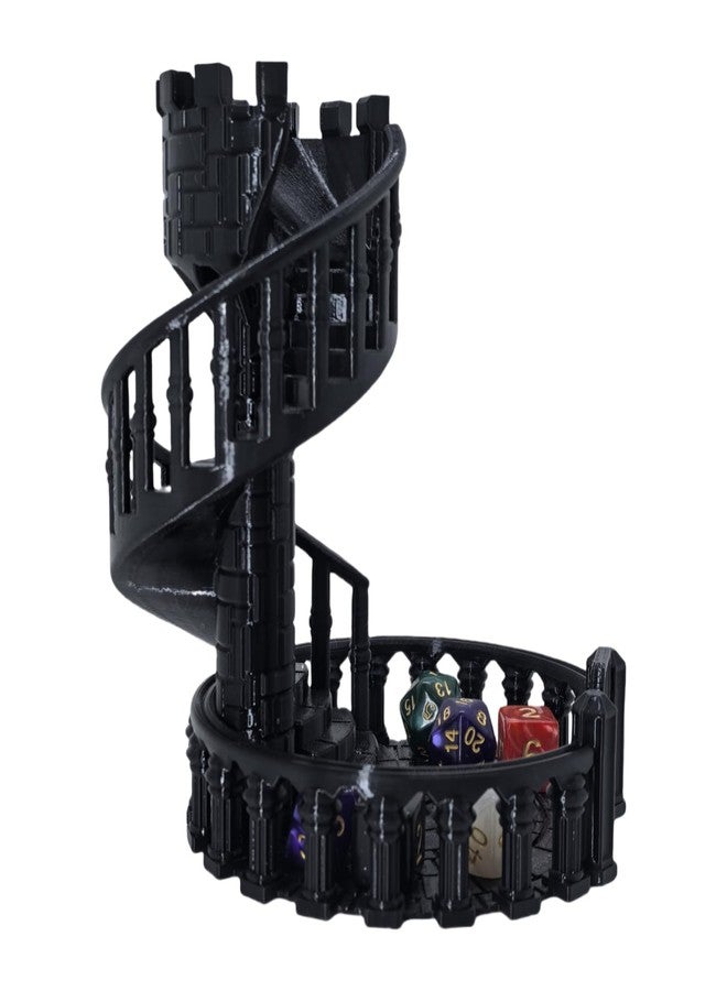 XJPONGC Dice Spiral Dark Castle Dice Tower Dungeons and Dragons RPG Tabletop Roleplaying Game Jail D&D (Random 7PCS D20 Dice Set Included) Black - Image 4