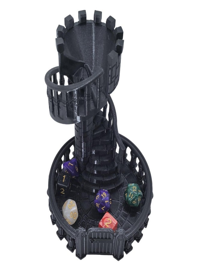 XJPONGC Dice Spiral Dark Castle Dice Tower Dungeons and Dragons RPG Tabletop Roleplaying Game Jail D&D (Random 7PCS D20 Dice Set Included) Black - Image 3