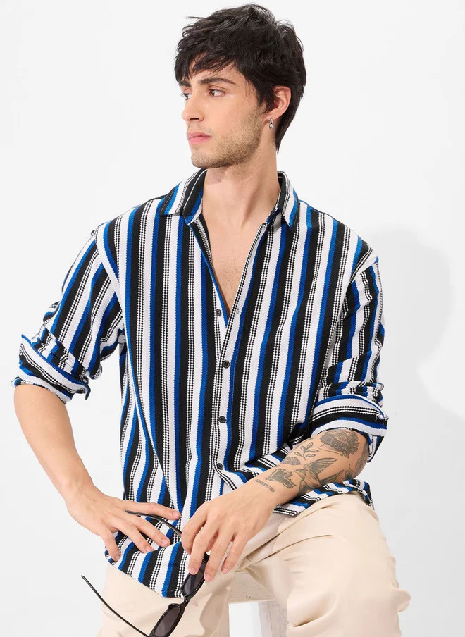 The Souled Store Men Regular Fit Striped Blue Shirt