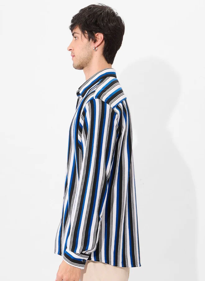 The Souled Store  The Souled Store Men Regular Fit Striped Blue Shirt  | Best Price UAE