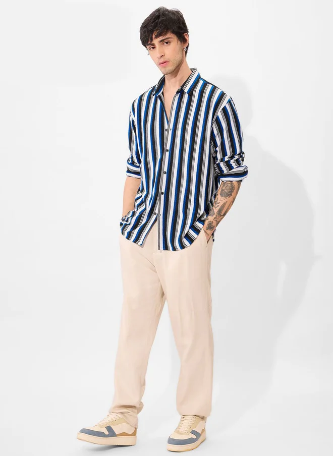 The Souled Store  The Souled Store Men Regular Fit Striped Blue Shirt  | Best Price UAE