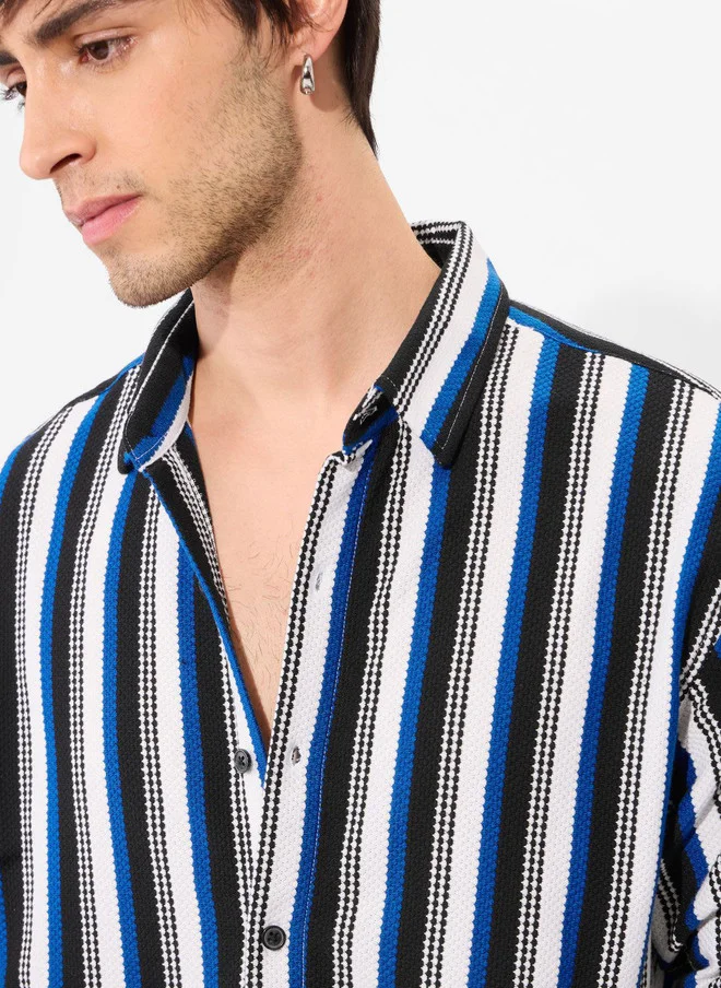 The Souled Store  The Souled Store Men Regular Fit Striped Blue Shirt  | Best Price UAE