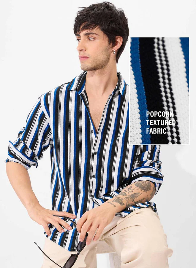 The Souled Store  The Souled Store Men Regular Fit Striped Blue Shirt  | Best Price UAE