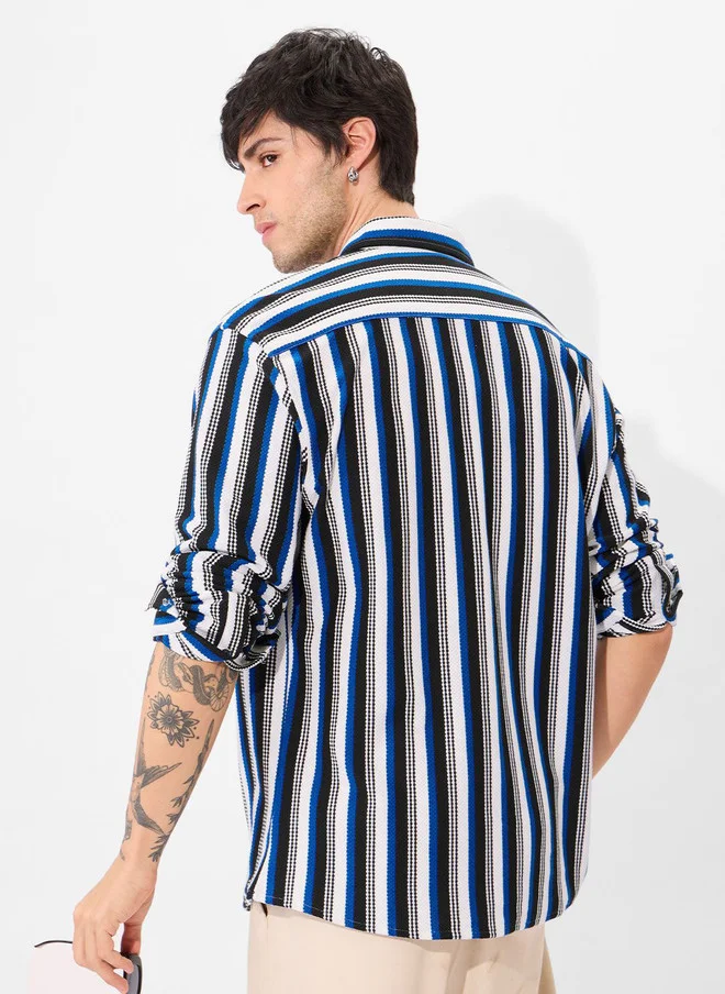 The Souled Store  The Souled Store Men Regular Fit Striped Blue Shirt  | Best Price UAE