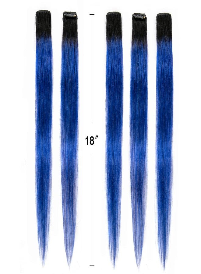 Winsky Blue Ombre Clip in Colored Hair Extensions 100% Real Human Hair - Hairpiece for Women Clip on 5 Pieces/set (18 Inch,1B-Blue) - Image 4
