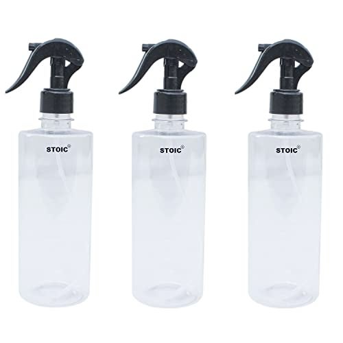STOIC Empty Transparent Trigger Spray Bottle for Sprayer Unbreakable Plastic Sanitizer Multipurpose Mist Spray Bottle 500 ml - Pack of 2 (Black Color) - Image 1