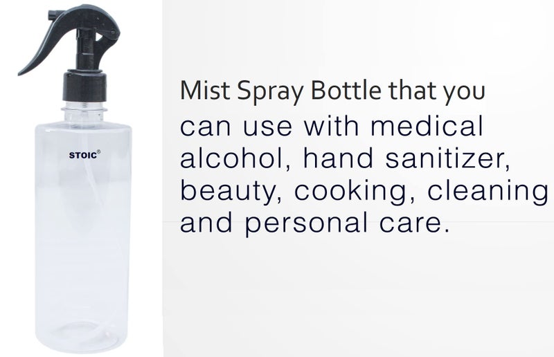 STOIC Empty Transparent Trigger Spray Bottle for Sprayer Unbreakable Plastic Sanitizer Multipurpose Mist Spray Bottle 500 ml - Pack of 2 (Black Color) - Image 4