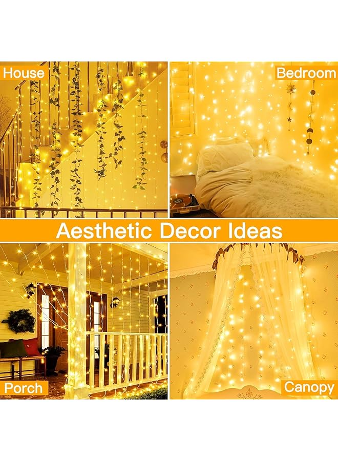 erorex 300Led Fairy Curtain Lights 3X3M Warm White Usb Plug In 8 Modes String Hanging Lights With Remote For Window Birthday Ramadan Indoor And Outdoor Party Warm White 3X3M - Image 2