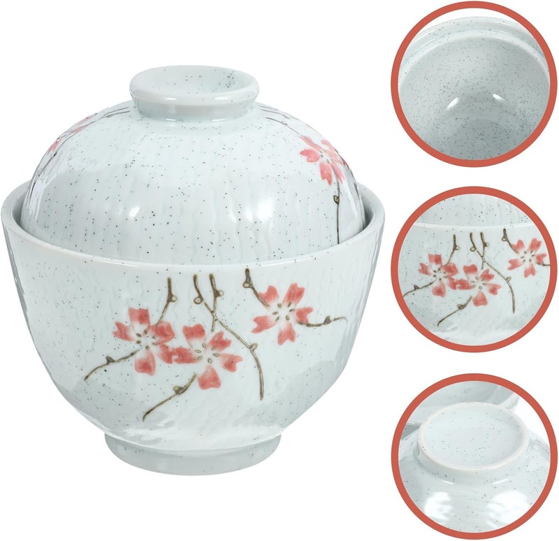 Hemoton 39inch Retro Ceramic Ramen Bowl with Lid Miso Soup Bowl Japanese Style Ramen Bowl for Noodle Rice Porridge Soup Fruit Sala - Image 3
