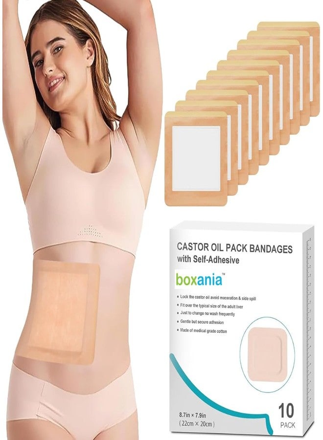 Boxania® 10Pcs Castor Oil Patches, Highly Absorbent Self-Adhesive Disposable Stickers, Organic Cotton, Castor Oil Wrap Pads for Liver,Stomach, Belly Button, Anti Leakage (Oil Not Included) - Image 1