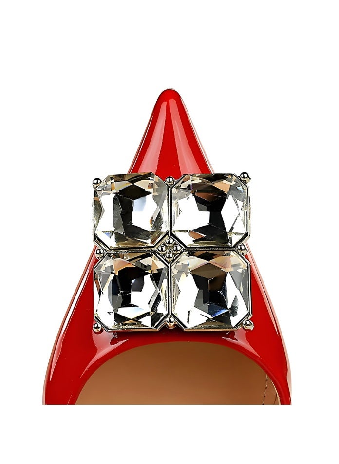 بيج تري مضخات الراينست النسائية مغلقة إصبع القدم عالية الكعب مع أحزمة الكاحل الأحمر 8CM - Image 3