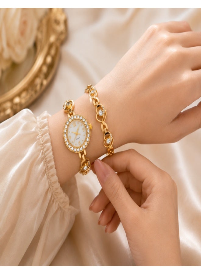 Women’s Luxury Gold-Tone Bracelet Watch with Crystal Studded Dial & Matching Bracelet Gift Set - Image 3