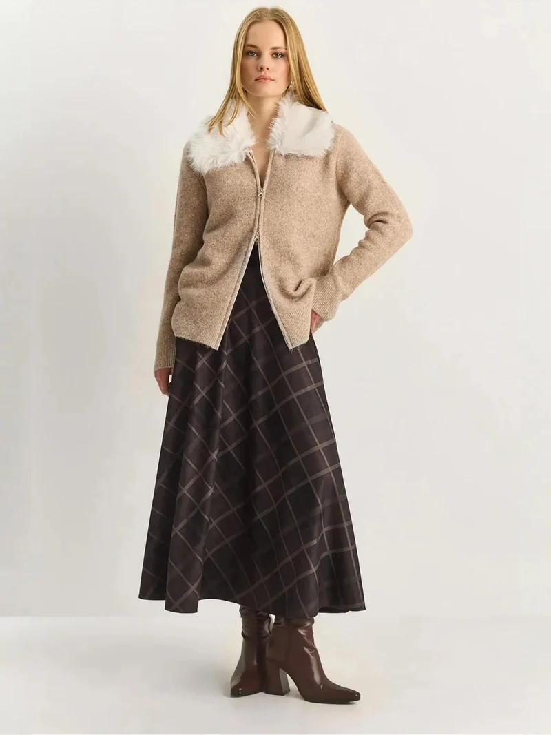 بيانكو لوتشي LUCCI High Waist Maxi A-Line Plaid Skirt