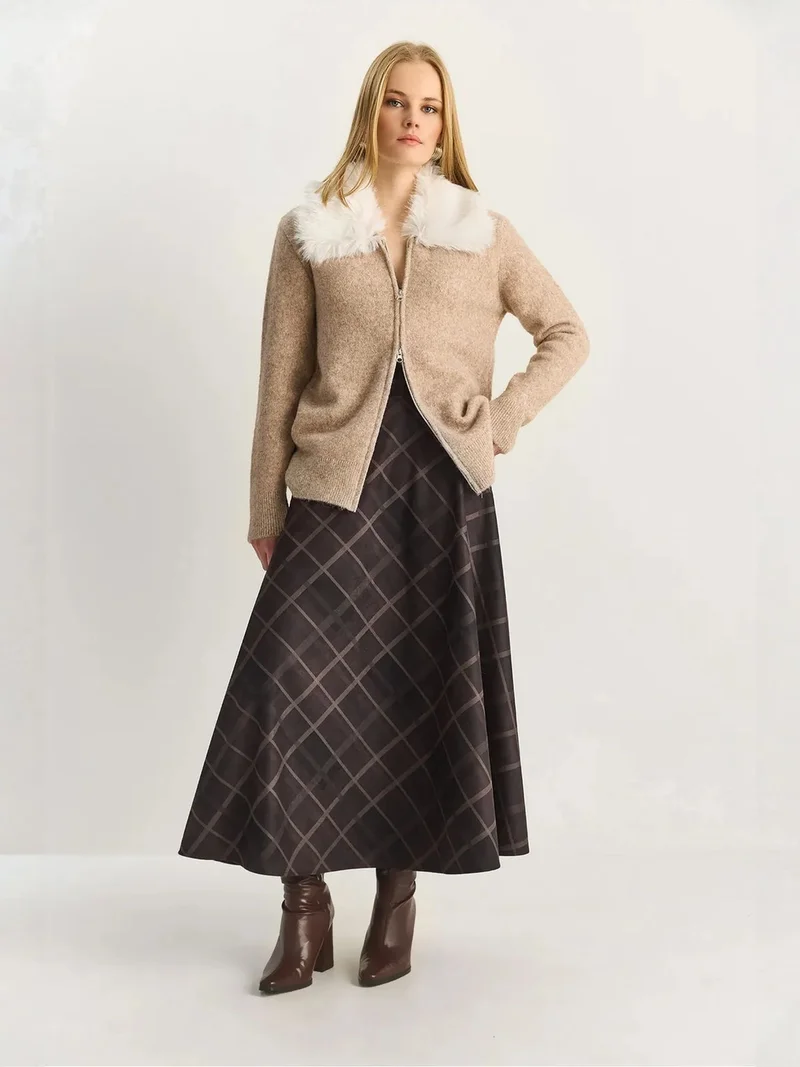 بيانكو لوتشي LUCCI High Waist Maxi A-Line Plaid Skirt