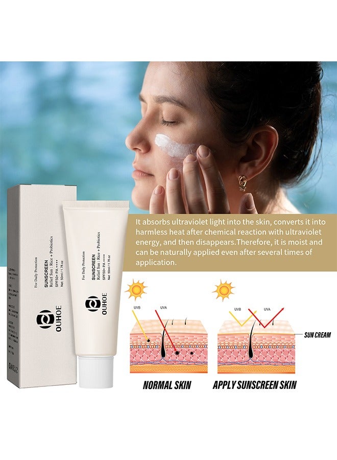 OUHOE Relief Sun Rice Probiotics SPF50+ PA++++, Rice Probiotics Sunscreen 50ML,Waterproof  Moisturizing Whitening Sunscreen Cream For Face and Body Daily Use Vacations  Outdoor Sports - Image 5