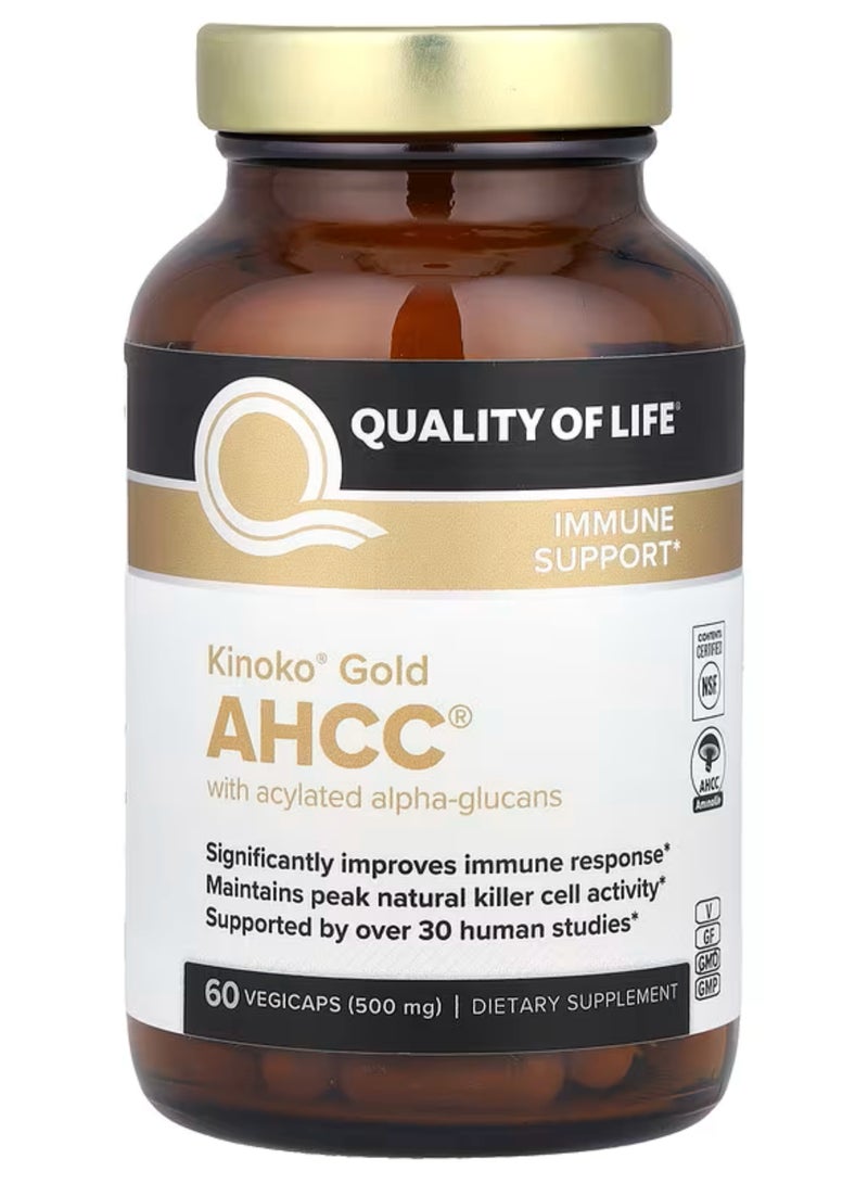Quality of Life Labs, Kinoko Gold AHCC, with Acetylsalicylic Alpha Glucan, 60 Veggie Capsules - Image 1