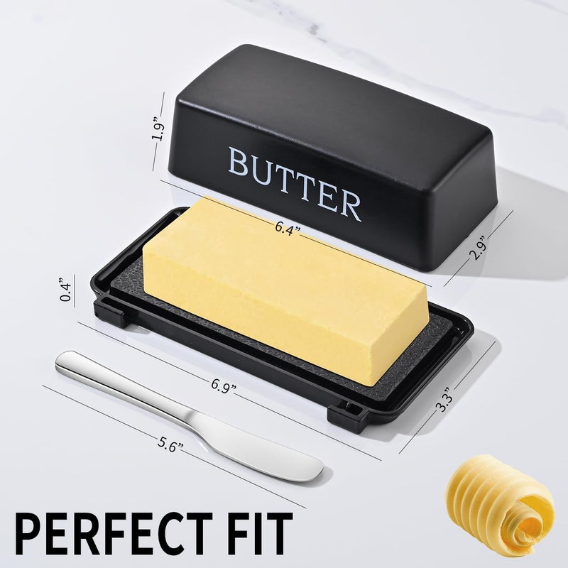 Dehov Butter Dish With Cover And Knife,Food Grade Plastic Butter Holder With Lid For Countertop,Black Dishwasher Safe Butter Storage Container - Image 2