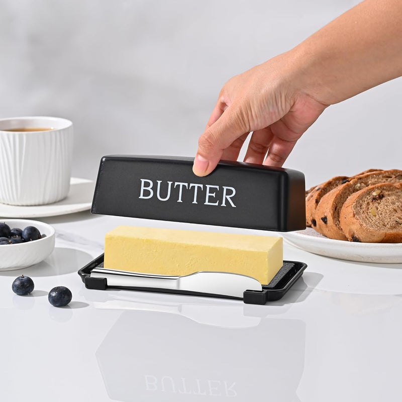 Dehov Butter Dish With Cover And Knife,Food Grade Plastic Butter Holder With Lid For Countertop,Black Dishwasher Safe Butter Storage Container - Image 4