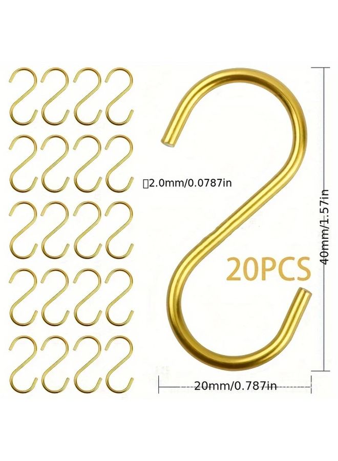 20PCS Golden S Hook With Plastic Ring Stainless Steel Multi Purpose Storage Utility Hooks - Image 1