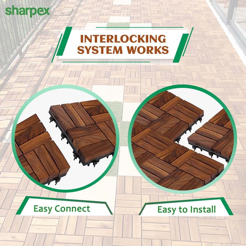 Sharpex Deck Tiles with Interlocking | 1 Piece Walnut Wood Floor Decking Water Resistant Tile for Balcony, Terrace, Garden | Quick Flooring Solution for Indoor/Outdoor (Dark Brown, 1 Piece) - Image 4