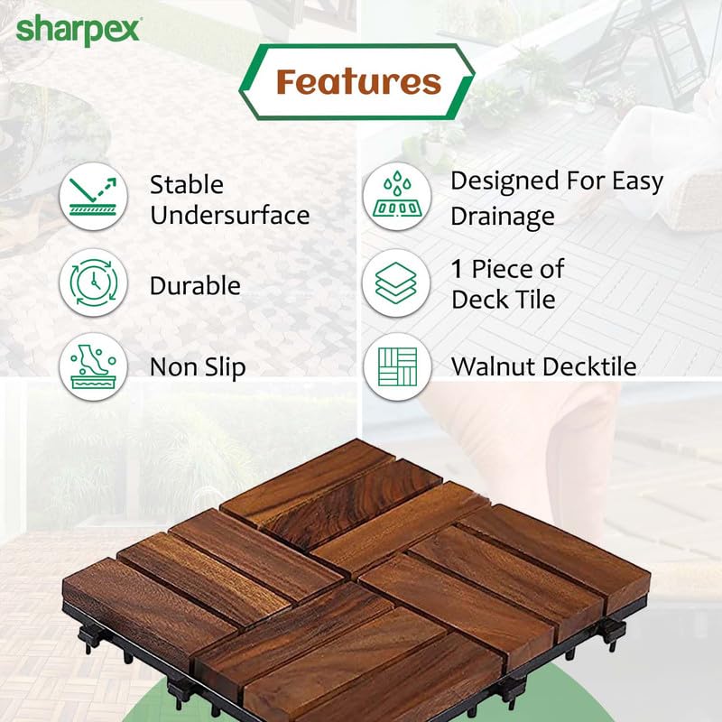 Sharpex Deck Tiles with Interlocking | 1 Piece Walnut Wood Floor Decking Water Resistant Tile for Balcony, Terrace, Garden | Quick Flooring Solution for Indoor/Outdoor (Dark Brown, 1 Piece) - Image 3