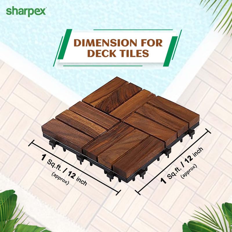 Sharpex Deck Tiles with Interlocking | 1 Piece Walnut Wood Floor Decking Water Resistant Tile for Balcony, Terrace, Garden | Quick Flooring Solution for Indoor/Outdoor (Dark Brown, 1 Piece) - Image 2