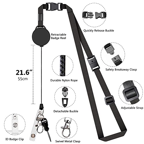 UpUGo Leather Badge Holder and Adjustable Retractable Lanyards, Quick Release Buckle and Safety Breakaway Lanyards with Swivel Metal Clasp for Offices, Staff, Students, Employees - Image 2