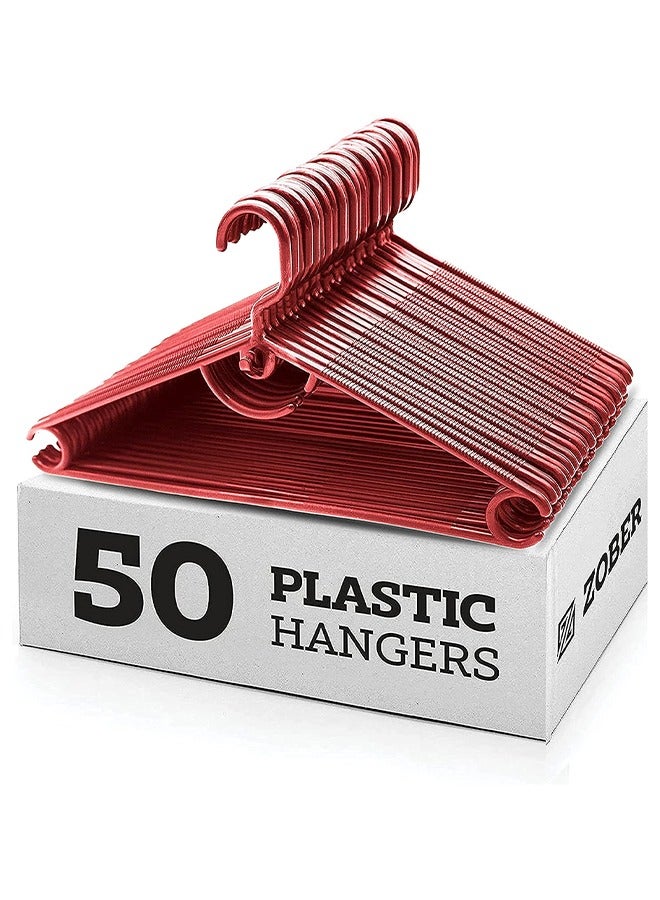 ZOBER Standard White Plastic Hangers Pack of 50 With Strap Hooks, Durable & Slim, Light-Weight For Shirts, Pants, Dresses Hangs upto 5.5 lbs - Image 1