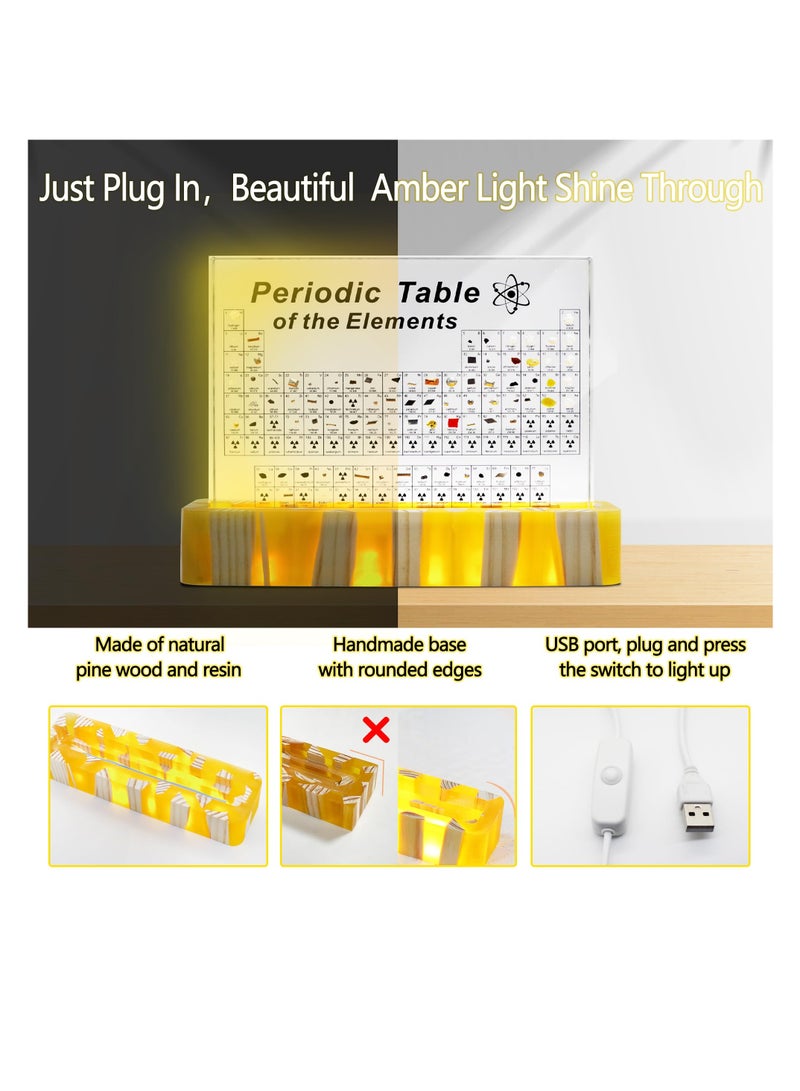 Zikra Periodic Table with Real Elements Inside, Amber Lighted Stand Acrylic Periodic Table of Elements Poster, Crafts Decor Teaching Tool Chemistry Gift for Kids Adults Students Teacher Science Lovers - Image 4