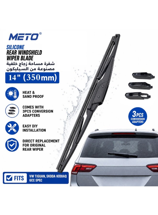 METO 1pc  Silicone Rear Windshield Wiper Blade 14" (350mm), High Temperature & Sand Resistant, Comes with 3pcs Conversion Adapters, Easy DIY Installation, No Special Tools Required, Direct Replacement for Original Rear Wiper, Fits Hyundai Tucson, Toyota RAV4 GCC Spec - Image 1