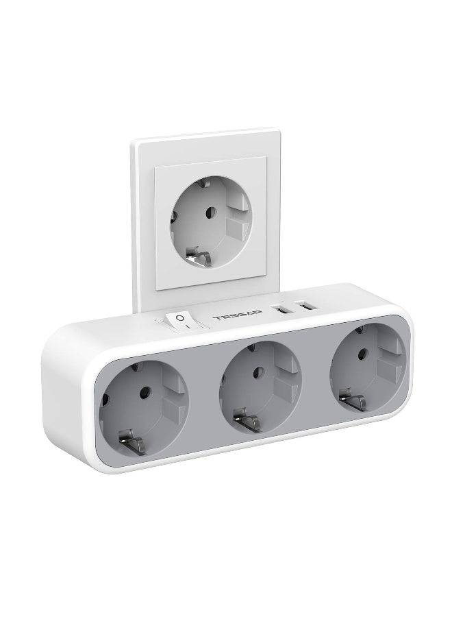 TESSAN Mini EU Plug Extension Socket Power Strip with 1/2/3 Outlets 2 USB Ports Wall Charger Adapter Plug with Overload Protection  - Image 2