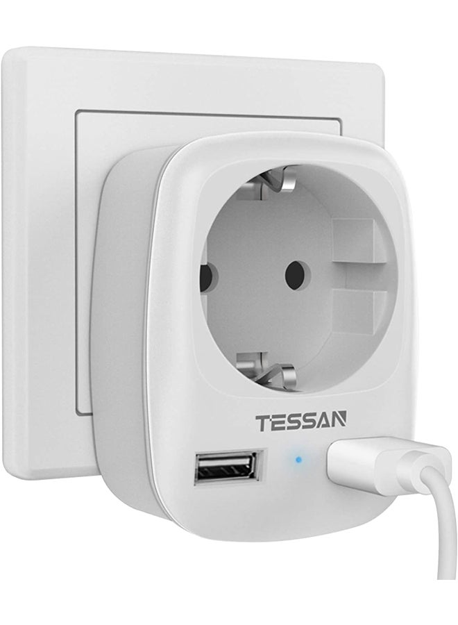 TESSAN Mini EU Plug Extension Socket Power Strip with 1/2/3 Outlets 2 USB Ports Wall Charger Adapter Plug with Overload Protection  - Image 1