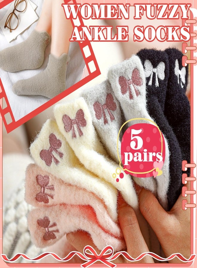 Skicuff جوارب Skicuff النسائية المزينة بفيونكة، 5 أزواج، جوارب ناعمة ومريحة للكاحل، هدية مثالية للنساء والفتيات في فصل الشتاء وعيد الحب (ألوان متنوعة) - Image 3