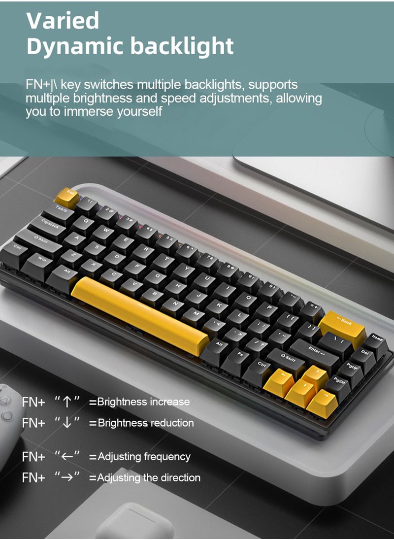 Flash Hawk 65% Wired Blue Switch Gaming Keyboard with RGB Backlit, 68 Keys Hot-Swappable Compact Mechanical Keyboard for PC Black/Yellow  - Image 2