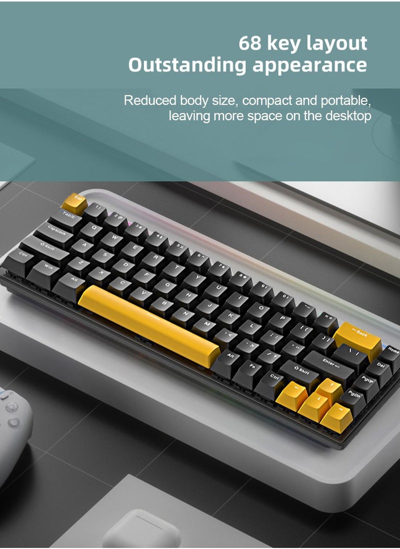Flash Hawk 65% Wired Blue Switch Gaming Keyboard with RGB Backlit, 68 Keys Hot-Swappable Compact Mechanical Keyboard for PC Black/Yellow  - Image 3