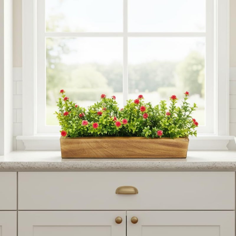 fancymart Artificial Flowering Plant Gardenia in Wood Planter (Design-4) - Image 1