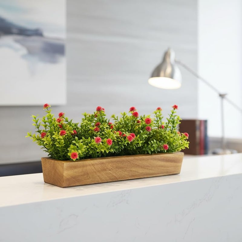 fancymart Artificial Flowering Plant Gardenia in Wood Planter (Design-4) - Image 2