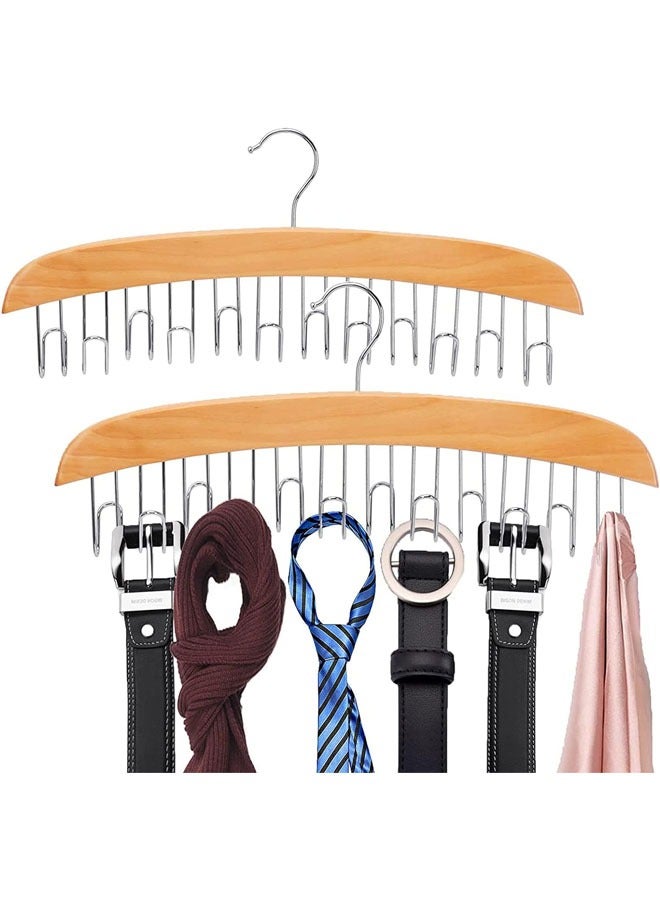 Hihonor Belt Hanger, 2 Pack 12 Hooks Belt Rack, 360 Degree Swivel Wooden Hangers, Non Slip Durable Hanging Closet Organizer Accessories Holder for Belt, Ties, Scarves, Tank Tops - Image 1