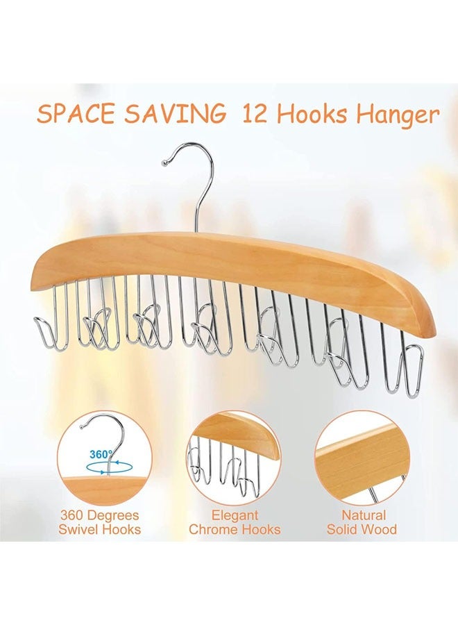 Hihonor Belt Hanger, 2 Pack 12 Hooks Belt Rack, 360 Degree Swivel Wooden Hangers, Non Slip Durable Hanging Closet Organizer Accessories Holder for Belt, Ties, Scarves, Tank Tops - Image 3