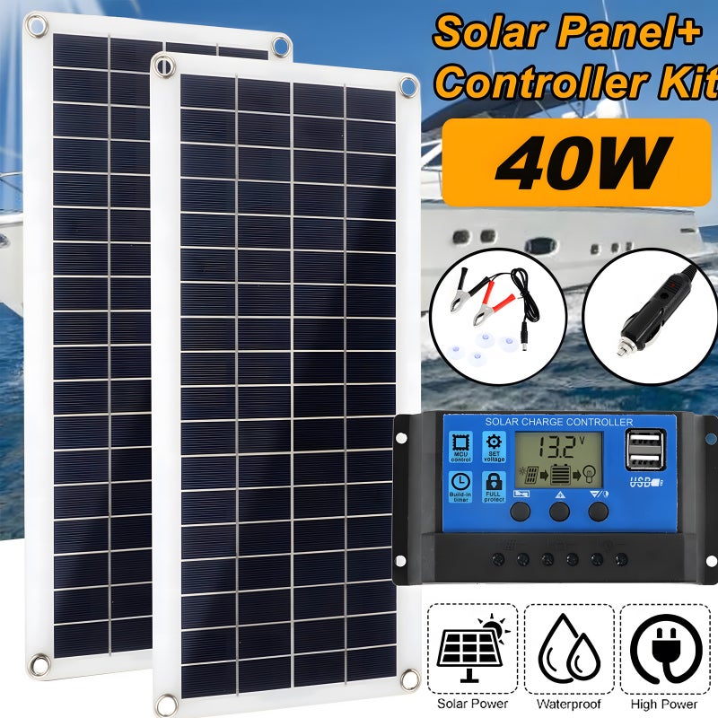 40W Solar Panel Kit Dual 12V USB With 100A Controller Solar Cells Poly Solar Cells for Car Yacht RV Battery Charger - Image 1