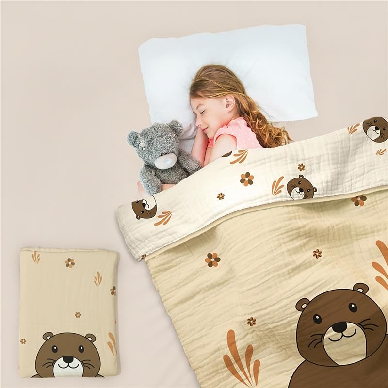 R for Rabbit Softkins Muslin Quilt Blanket for Newborn Baby 3 Layers Muslin Cotton Fabric All-Season Soft Breathable Lightweight & multipurpose Reversible Dohar, 100 x 100 cms, 0+ Months (Teddy Beige) - Image 1