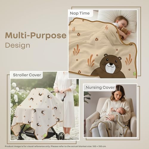 R for Rabbit Softkins Muslin Quilt Blanket for Newborn Baby 3 Layers Muslin Cotton Fabric All-Season Soft Breathable Lightweight & multipurpose Reversible Dohar, 100 x 100 cms, 0+ Months (Teddy Beige) - Image 5