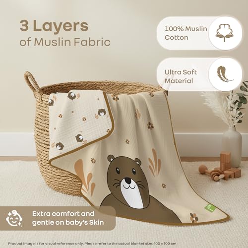 R for Rabbit Softkins Muslin Quilt Blanket for Newborn Baby 3 Layers Muslin Cotton Fabric All-Season Soft Breathable Lightweight & multipurpose Reversible Dohar, 100 x 100 cms, 0+ Months (Teddy Beige) - Image 2