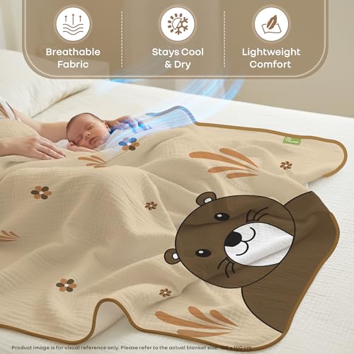 R for Rabbit Softkins Muslin Quilt Blanket for Newborn Baby 3 Layers Muslin Cotton Fabric All-Season Soft Breathable Lightweight & multipurpose Reversible Dohar, 100 x 100 cms, 0+ Months (Teddy Beige) - Image 3